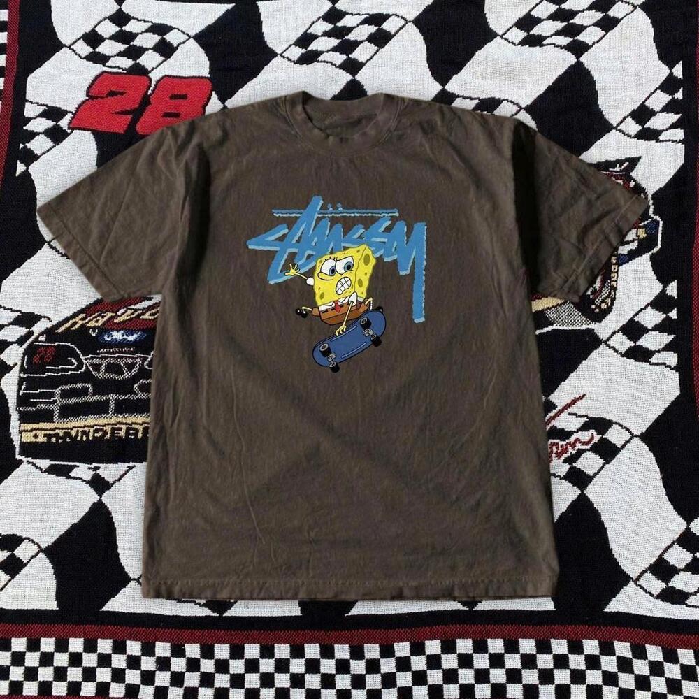 Brown Spongebob Squarepants Stussy Skateboarding Tee